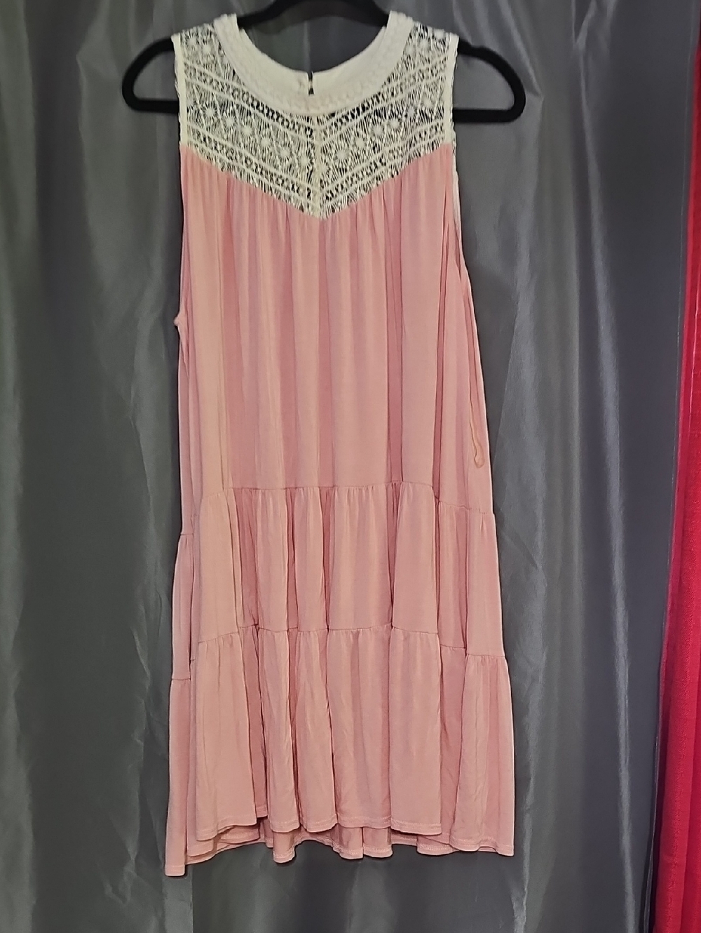 Umgee Pink Sleeveless Dress with White Crochet Yoke